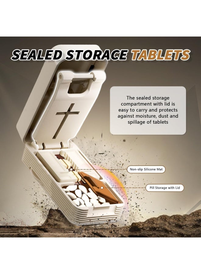 قاطعة أقراص محمولة للحبوب الصغيرة والكبيرة – تقسيم قابل للتعديل إلى 1/4 و1/2 مع علبة تخزين، موزع أقراص مع فرشاة تنظيف، مناسب للسفر - Image 5